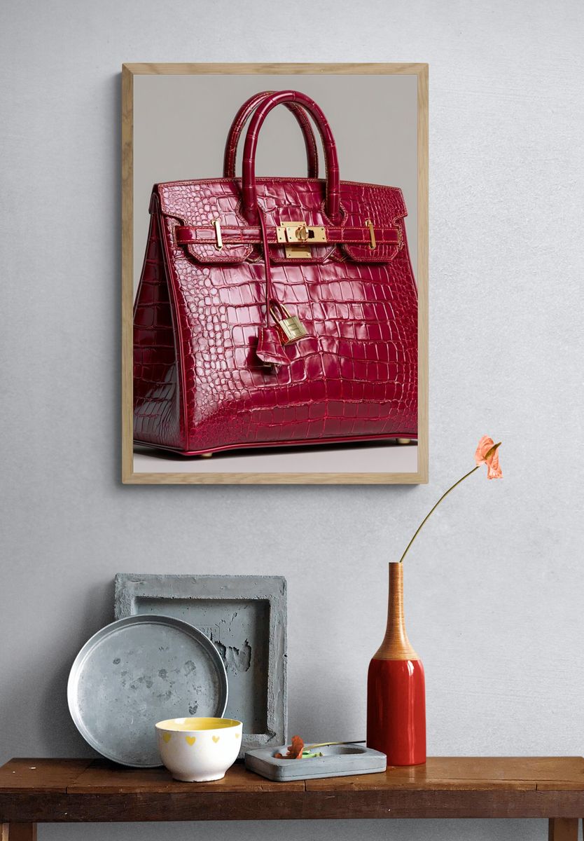 Red Crocodile Handbag Photography Poster. — room view 3