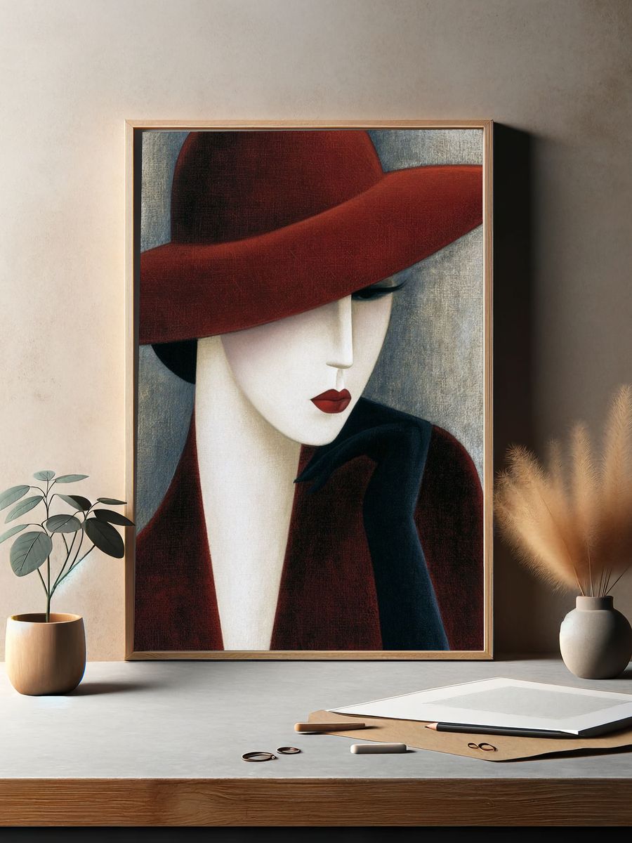Elegant Woman in Red Hat Poster. — room view 2