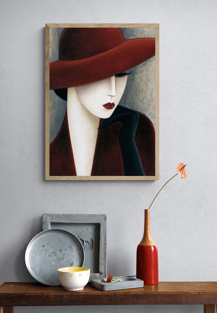 Elegant Woman in Red Hat Poster. — room view 3