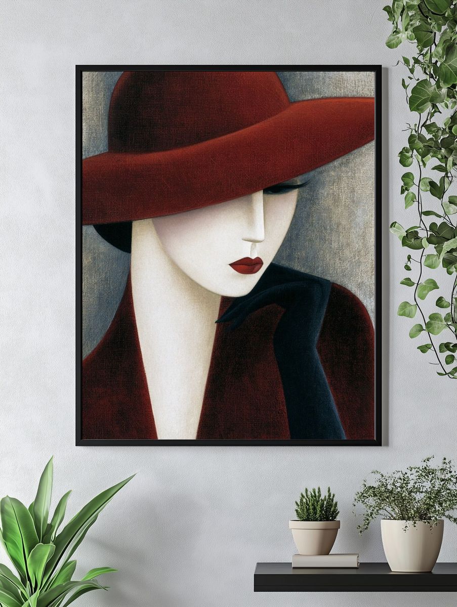 Elegant Woman in Red Hat Poster. — room view 4