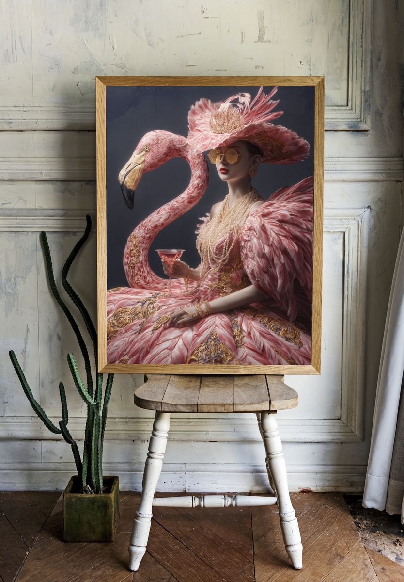 Pink Flamingo Fashion Portrait Print. — room view 1