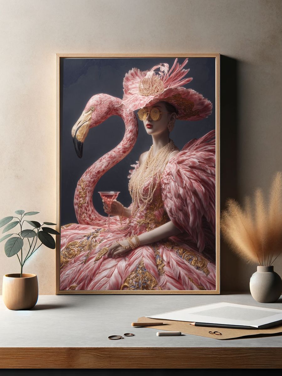 Pink Flamingo Fashion Portrait Print. — room view 2