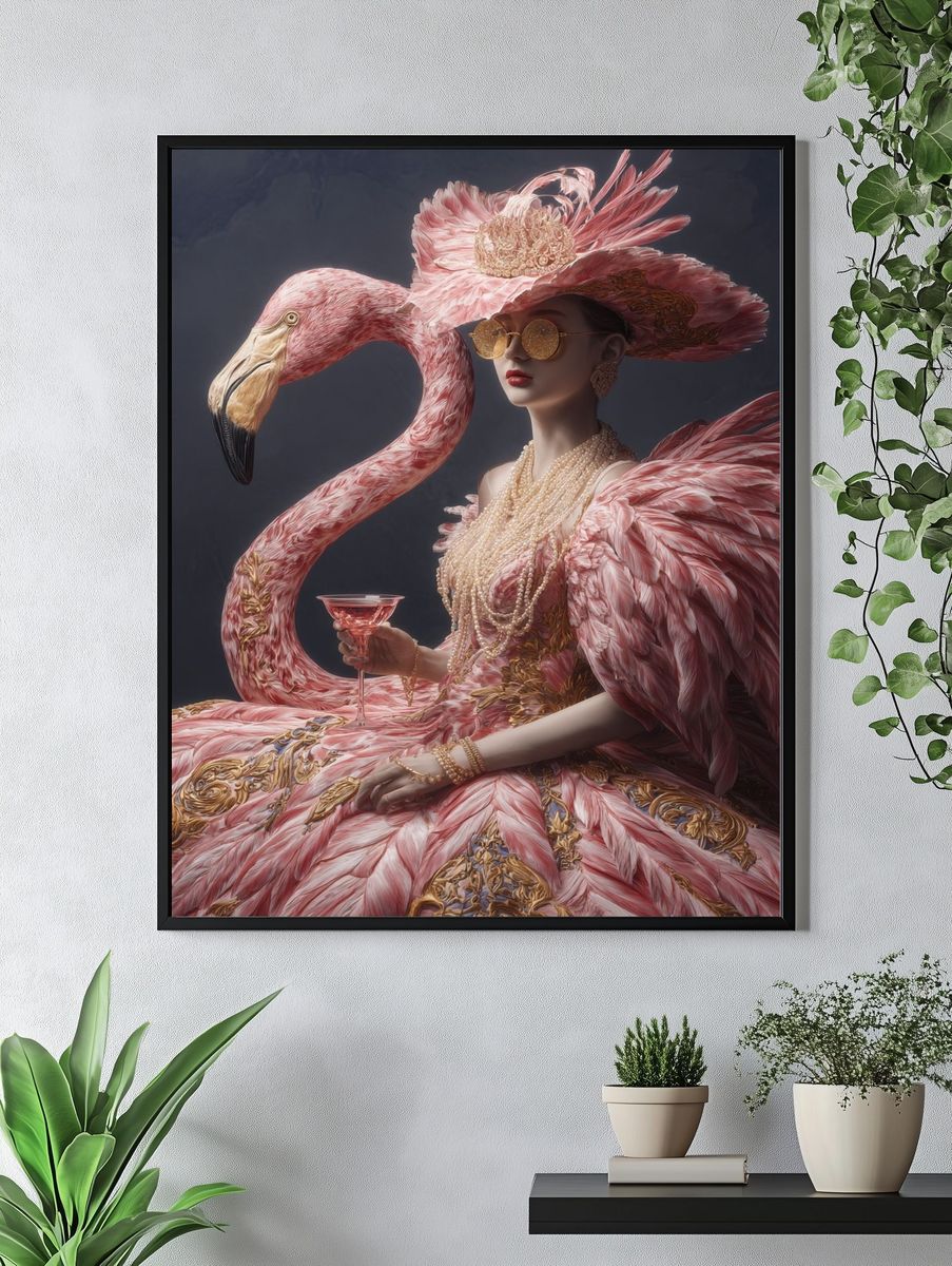 Pink Flamingo Fashion Portrait Print. — room view 4