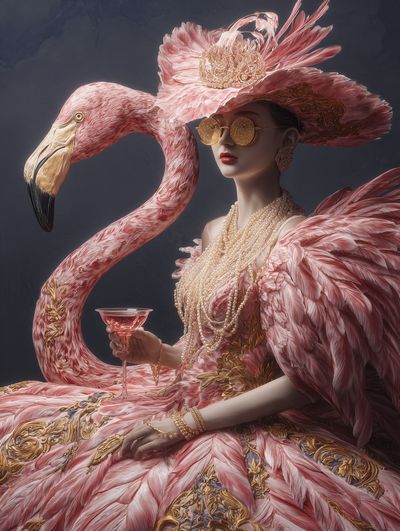 Pink Flamingo Fashion Portrait Print.