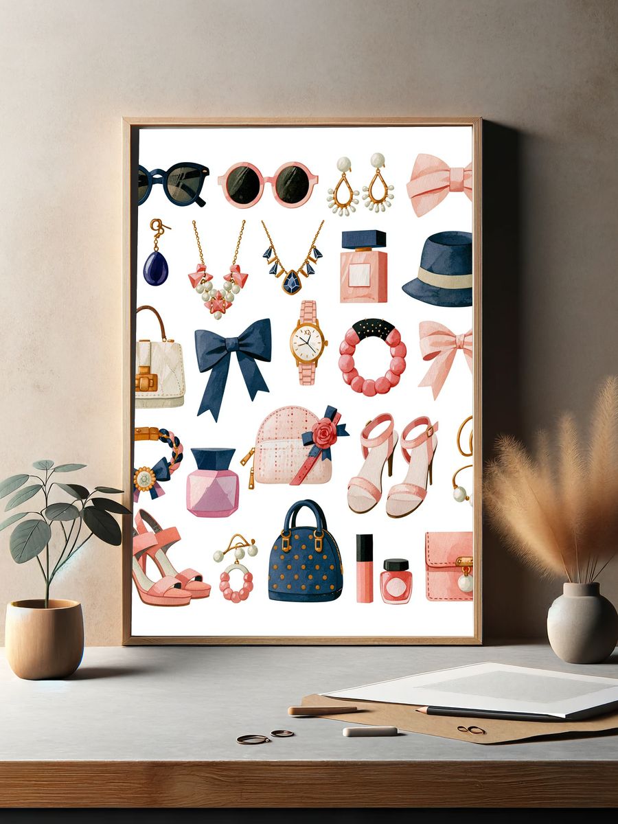 Fashion Accessories Watercolor Poster. — room view 2