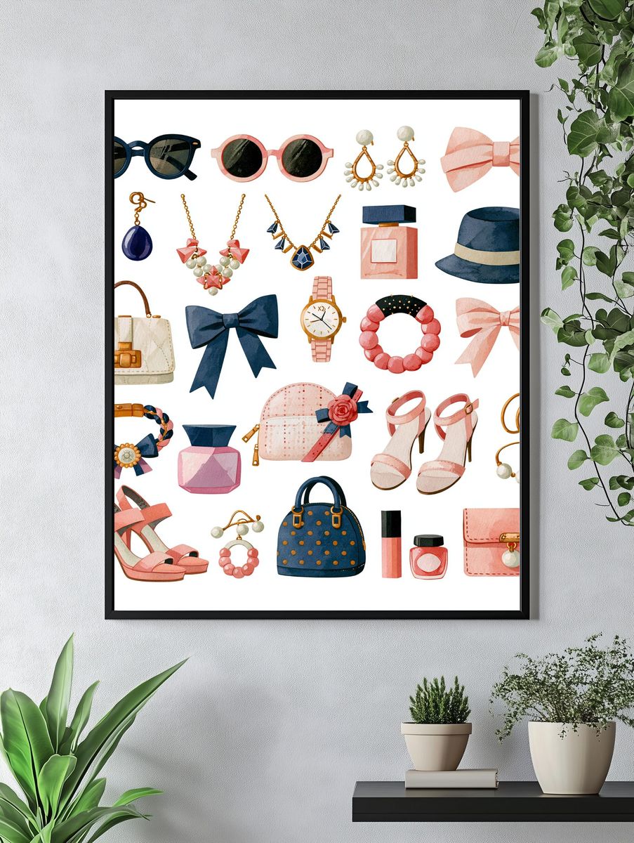 Fashion Accessories Watercolor Poster. — room view 4