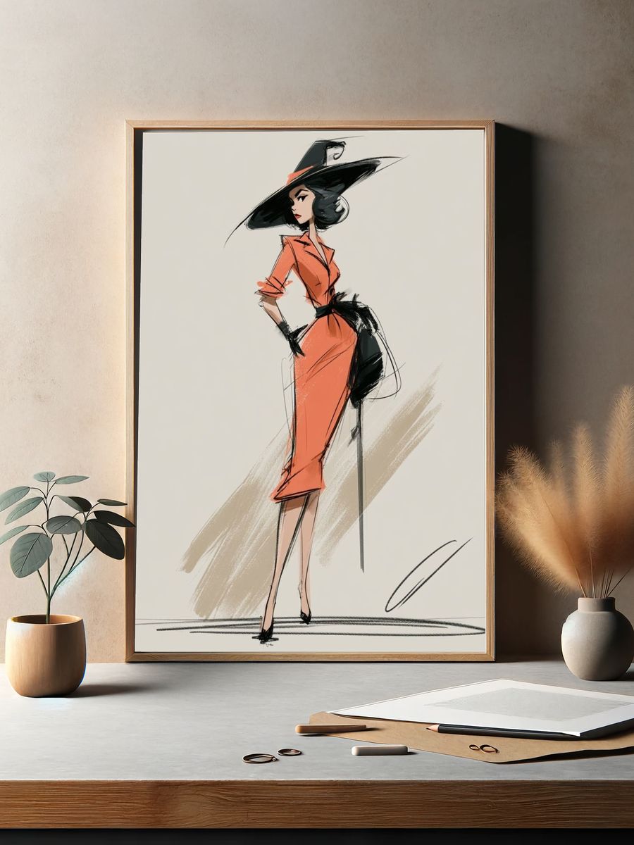 Fashion Sketch Woman Print. — room view 2