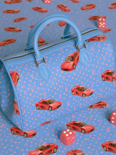 Blue Handbag and Red Cars Poster. poster