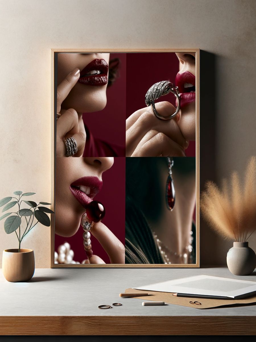 Luxury Lips and Jewelry Poster. — room view 2