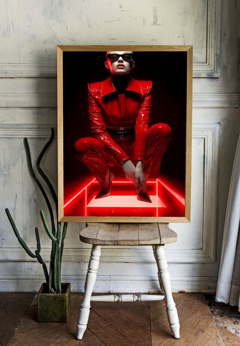 Red Vinyl Fashion Portrait Poster. — room view 1