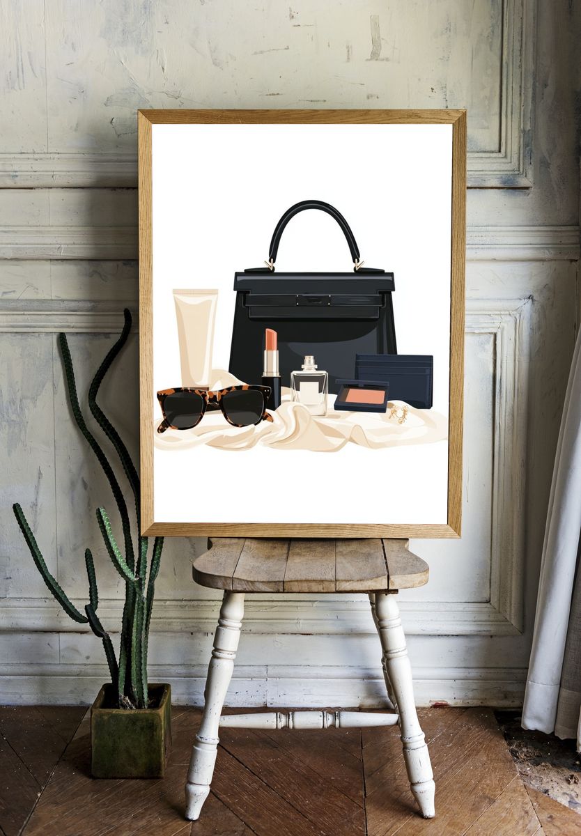 Luxury Handbag and Beauty Still Life Poster. — room view 1