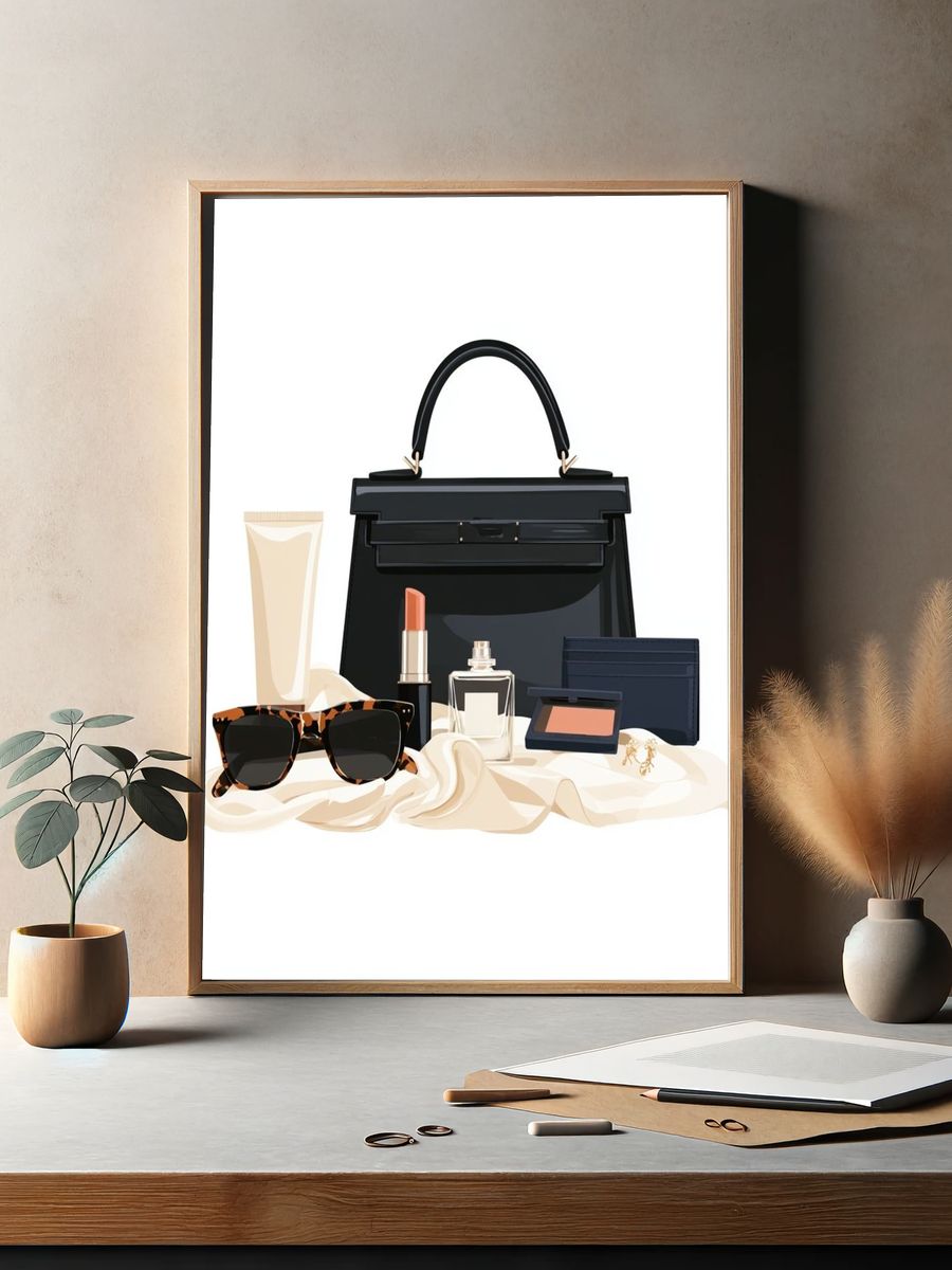 Luxury Handbag and Beauty Still Life Poster. — room view 2