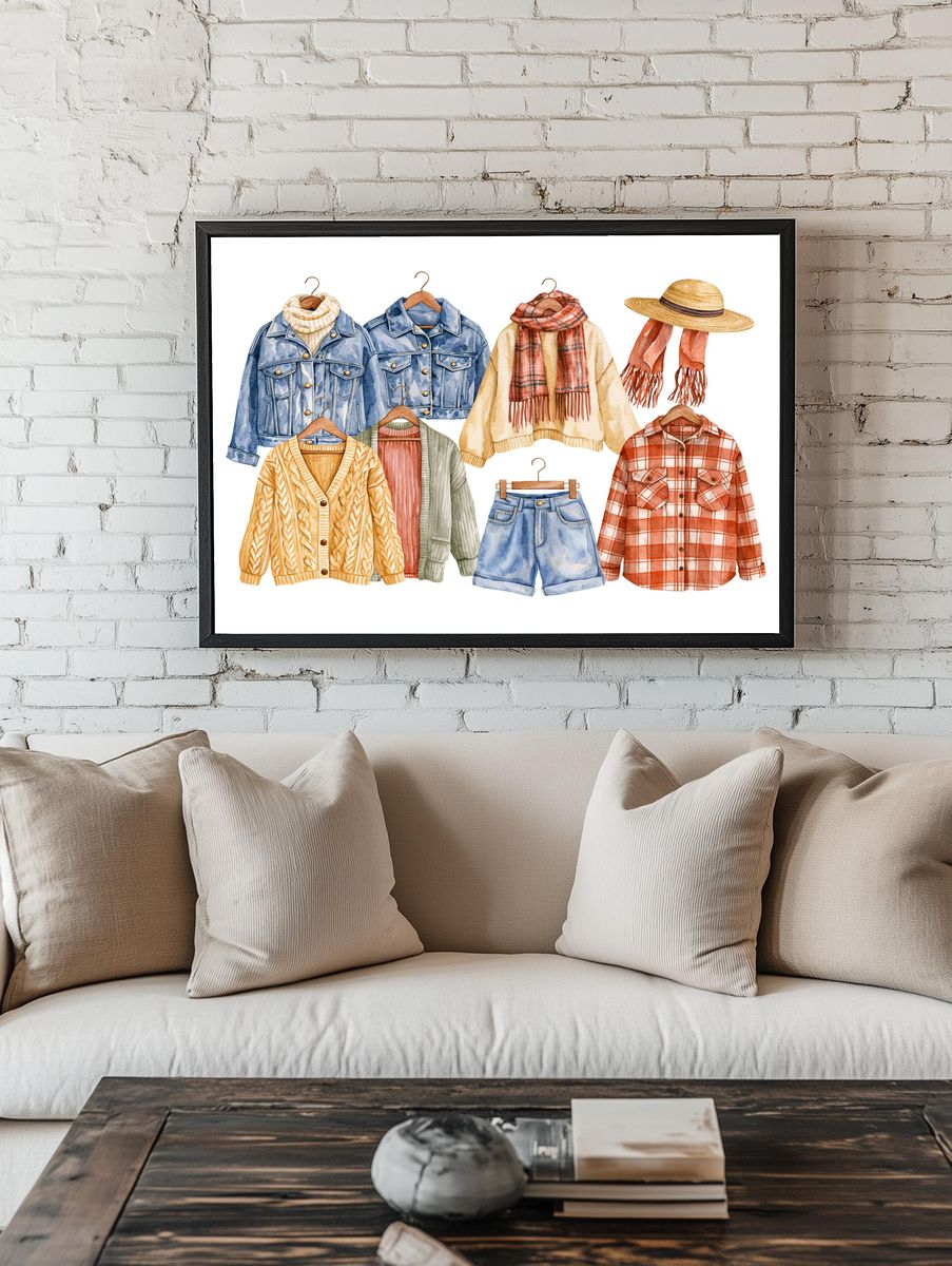Cozy Fall Wardrobe Watercolor Print. — room view 1