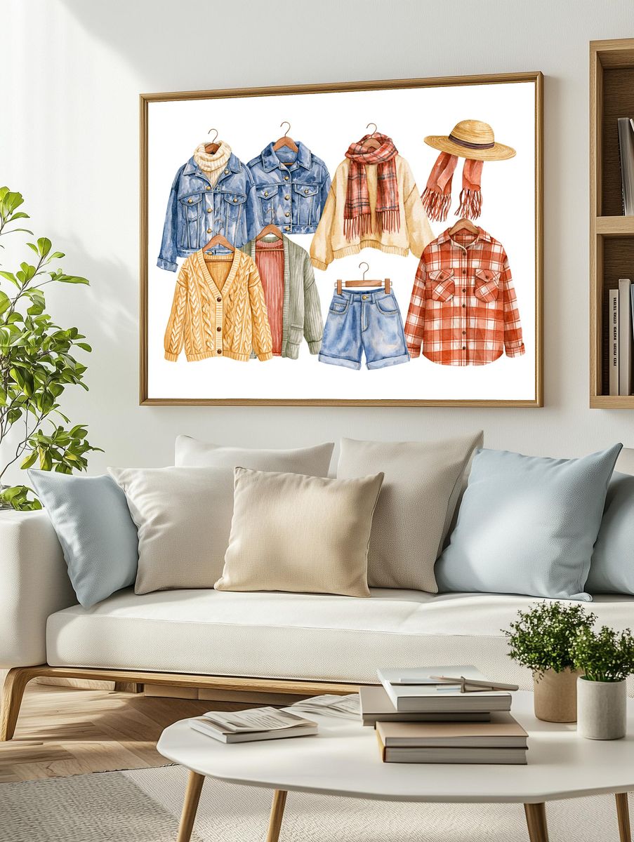 Cozy Fall Wardrobe Watercolor Print. — room view 2