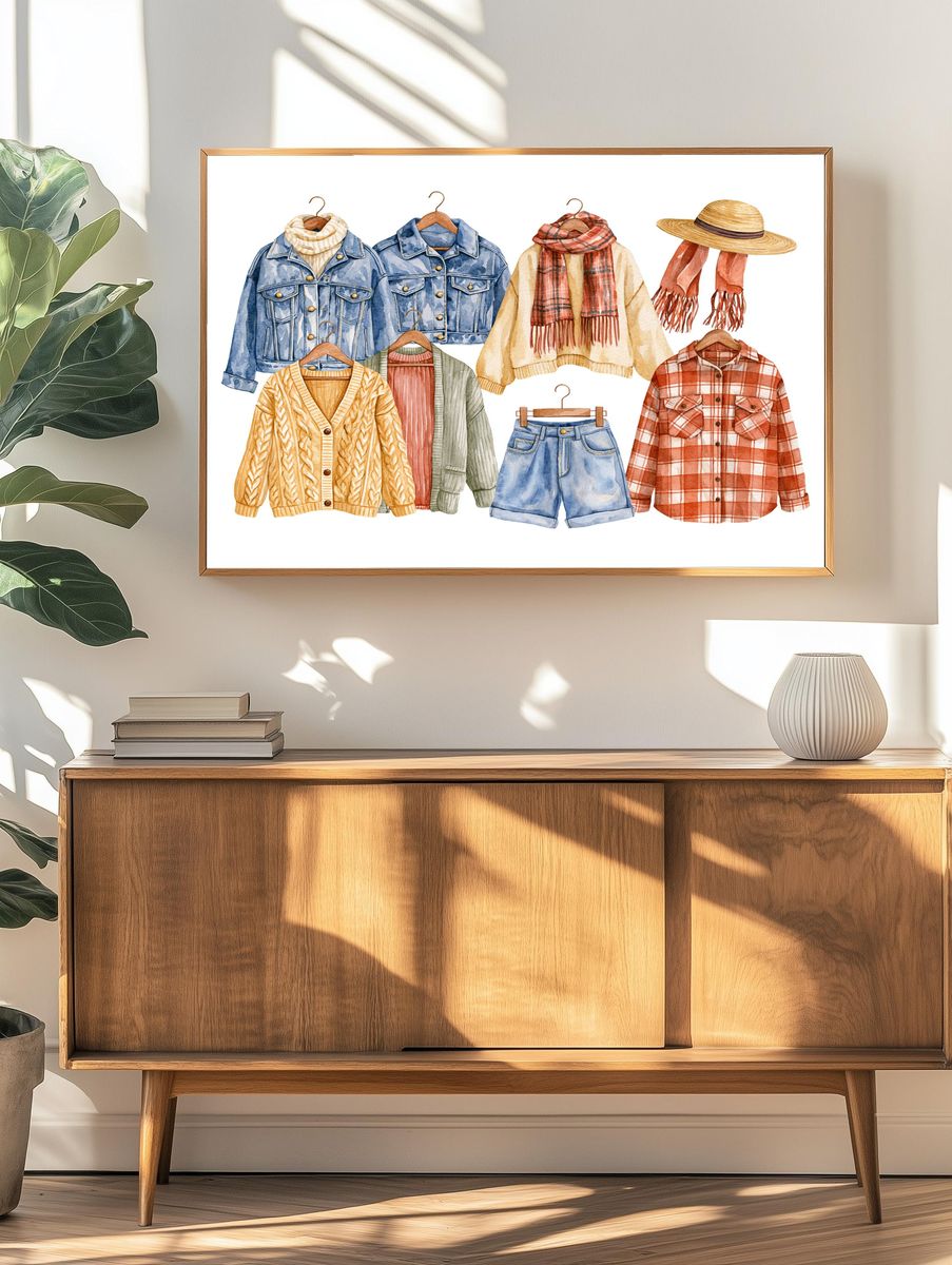 Cozy Fall Wardrobe Watercolor Print. — room view 3