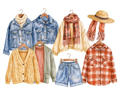 Cozy Fall Wardrobe Watercolor Print. poster