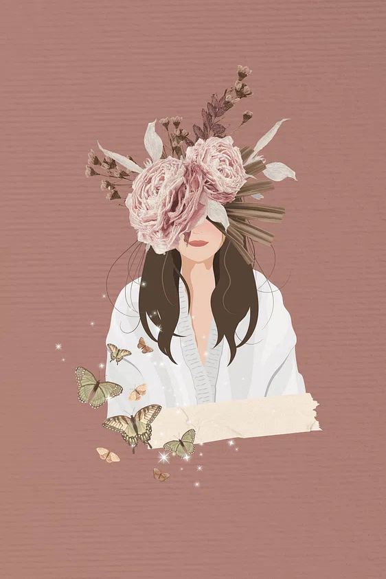 Floral Woman with Butterflies — Illustration Print. poster — illustration art