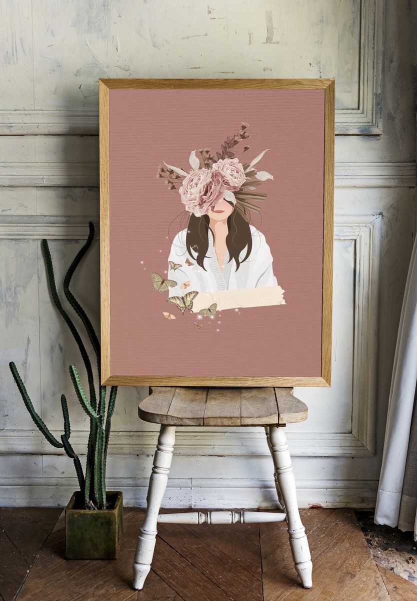 Floral Woman with Butterflies — Illustration Print. — room view 1
