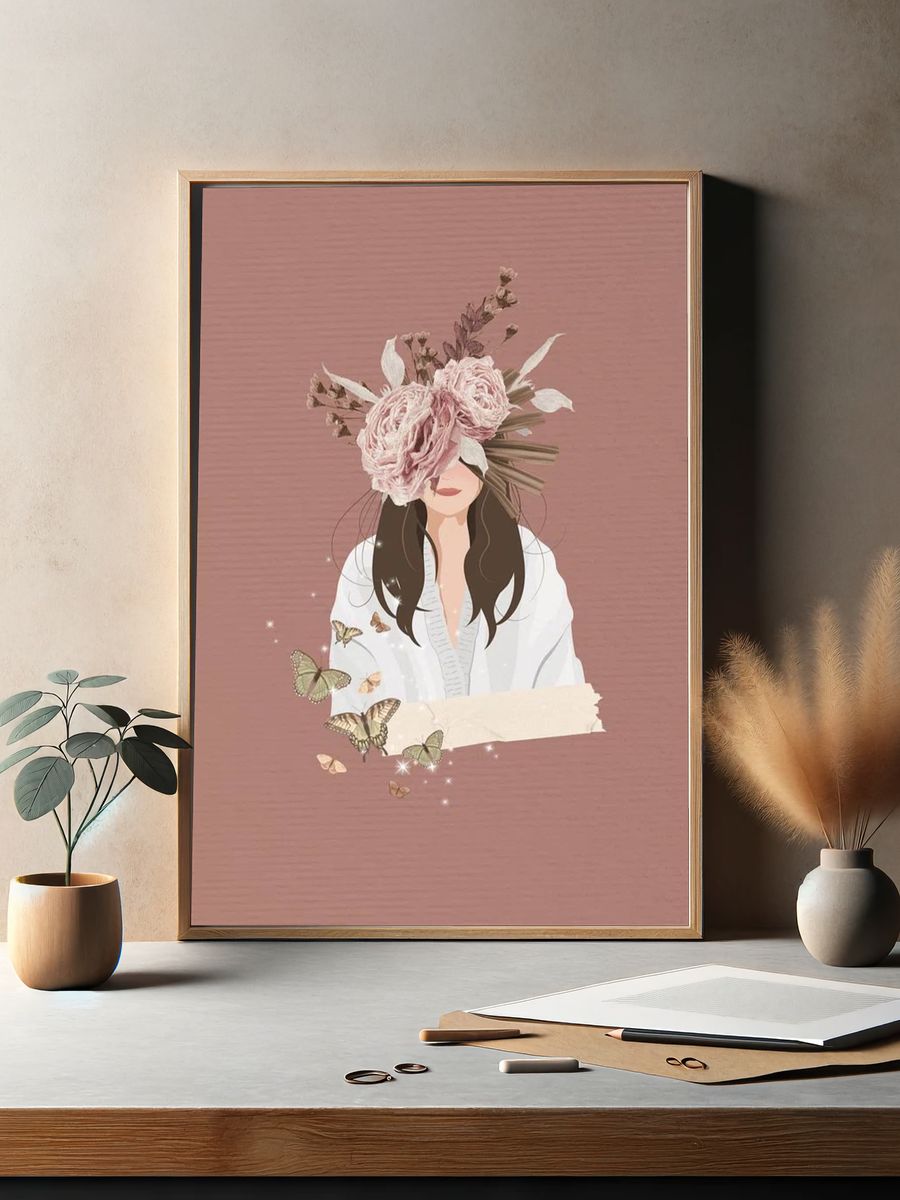 Floral Woman with Butterflies — Illustration Print. — room view 2
