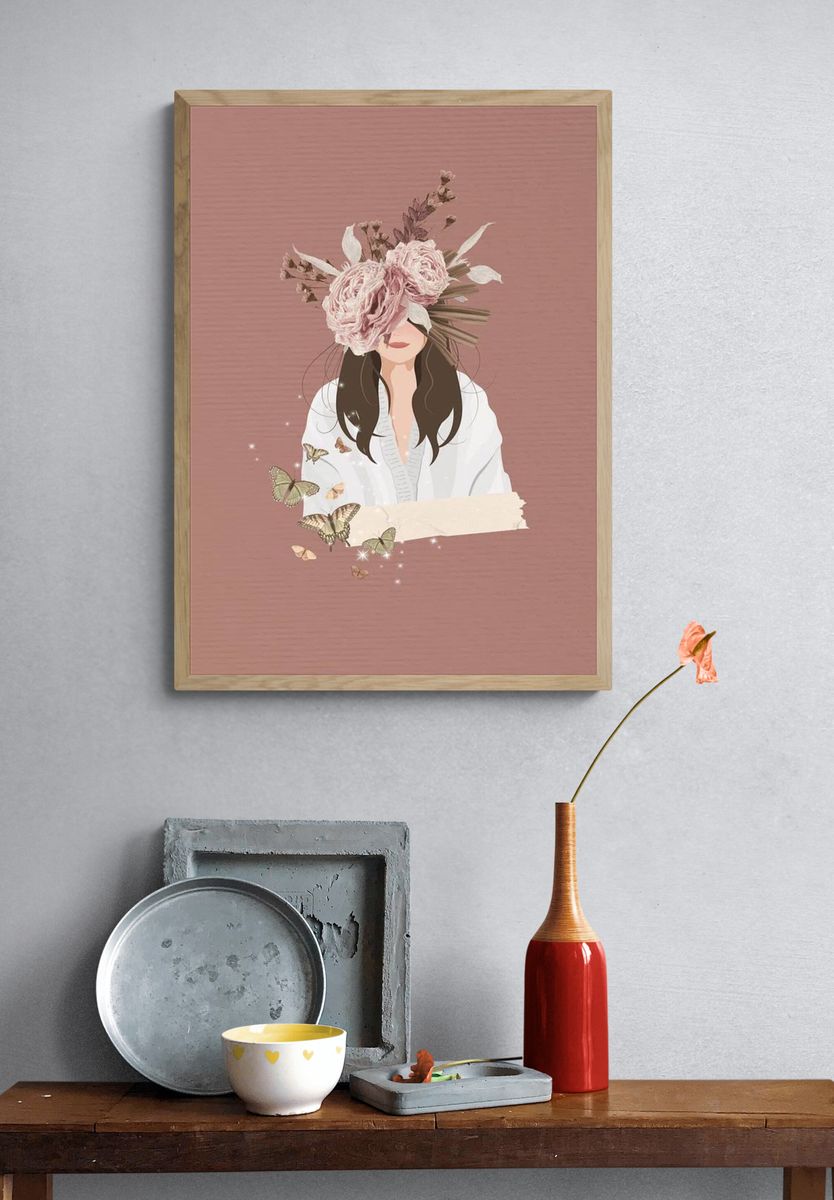 Floral Woman with Butterflies — Illustration Print. — room view 3