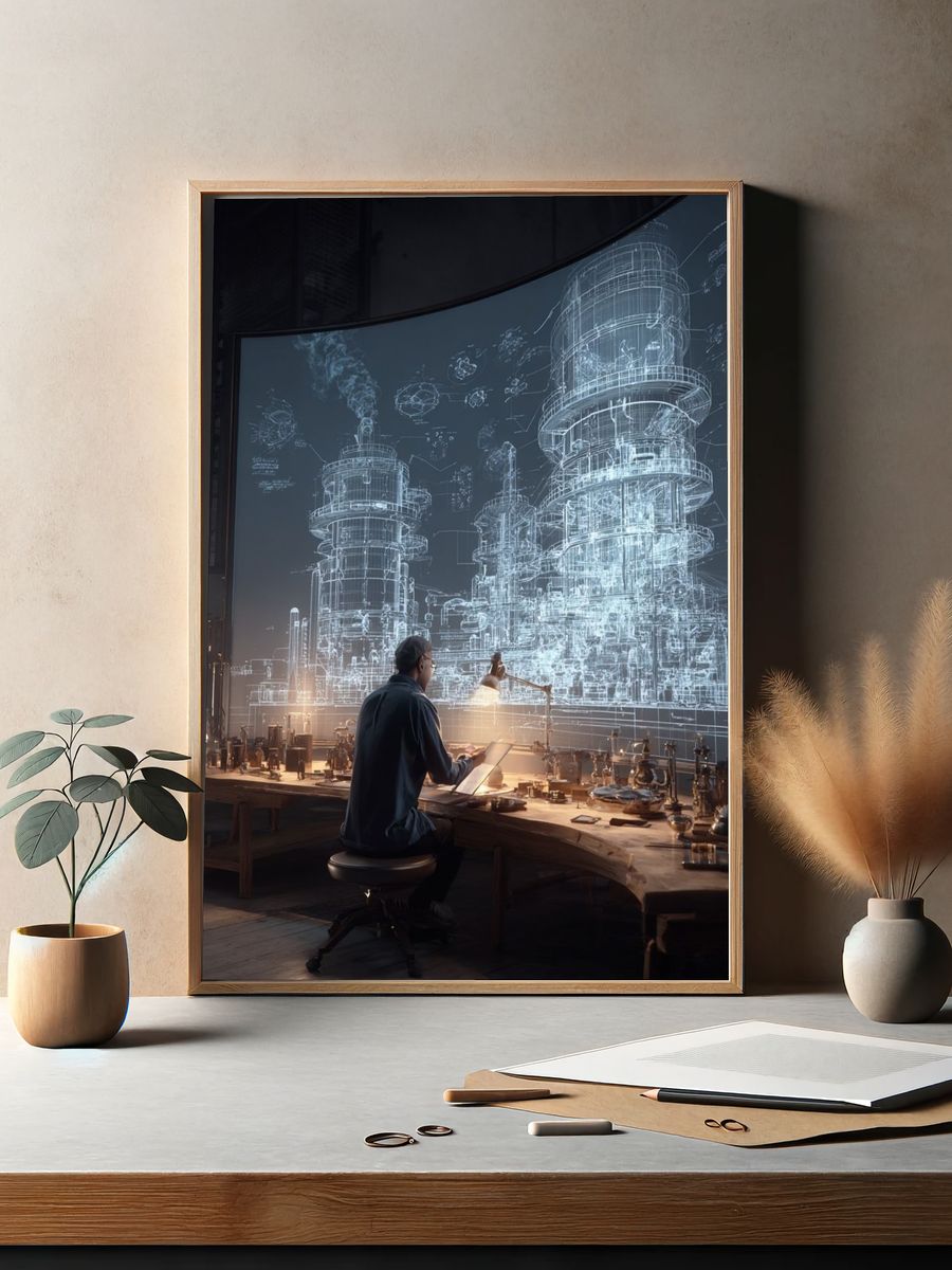 Futuristic Blueprint Workshop Poster. — room view 2