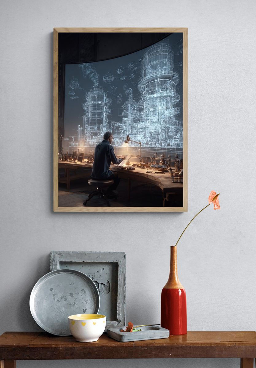 Futuristic Blueprint Workshop Poster. — room view 3