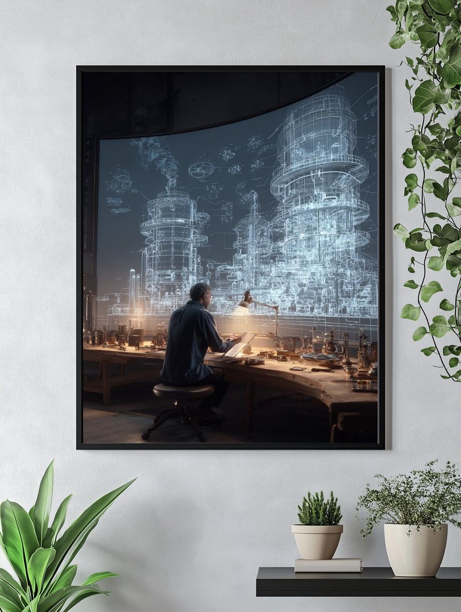 Futuristic Blueprint Workshop Poster. — room view 4