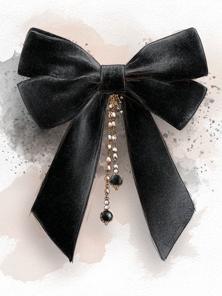 Black Bow Watercolor Illustration Poster. poster detail