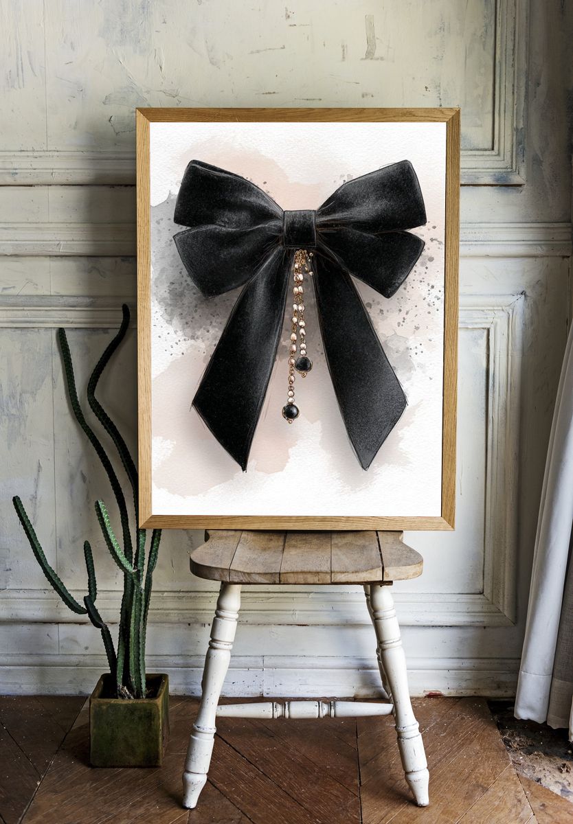 Black Bow Watercolor Illustration Poster room preview