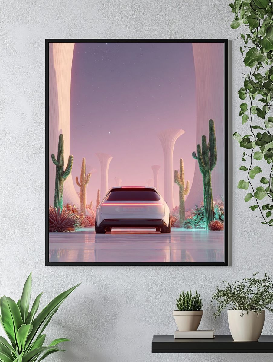 Futuristic Car in Desert Landscape Poster. — room view 4