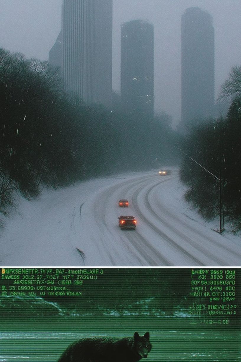 Foggy City Roadscape Photography Poster. poster detail