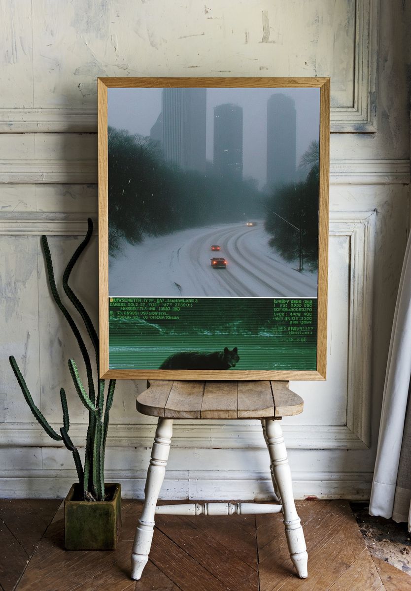 Foggy City Roadscape Photography Poster. — room view 1