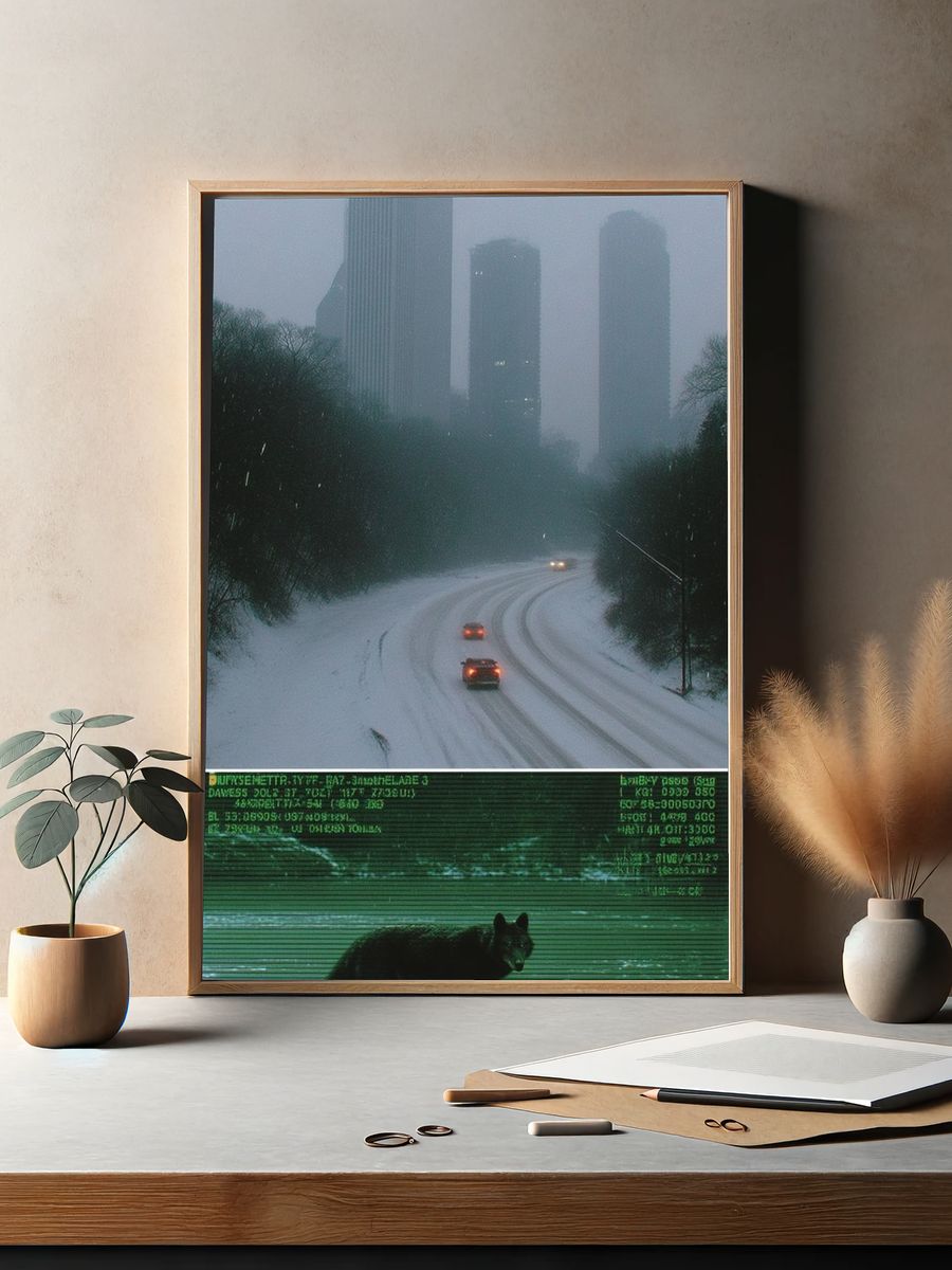 Foggy City Roadscape Photography Poster. — room view 2