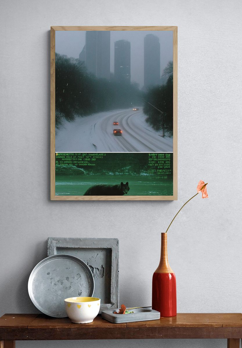 Foggy City Roadscape Photography Poster. — room view 3
