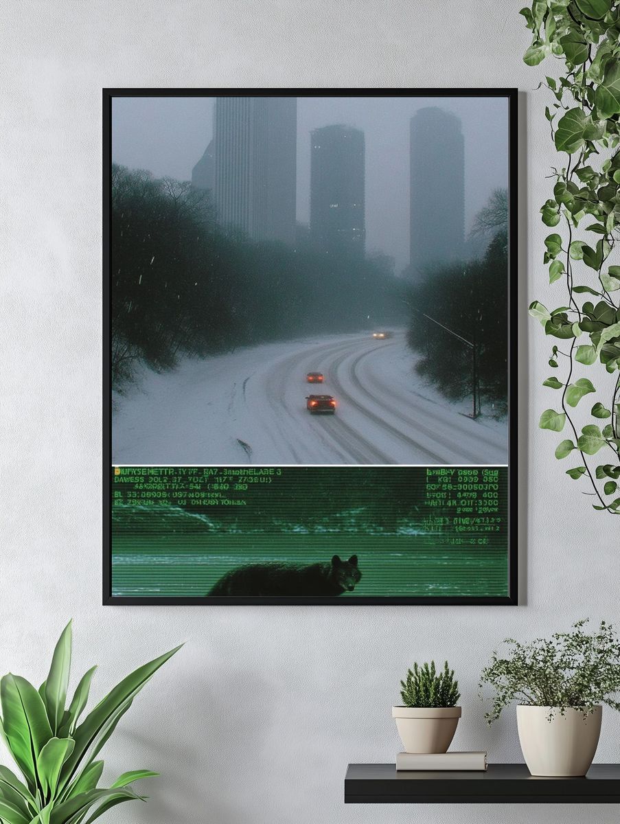 Foggy City Roadscape Photography Poster. — room view 4