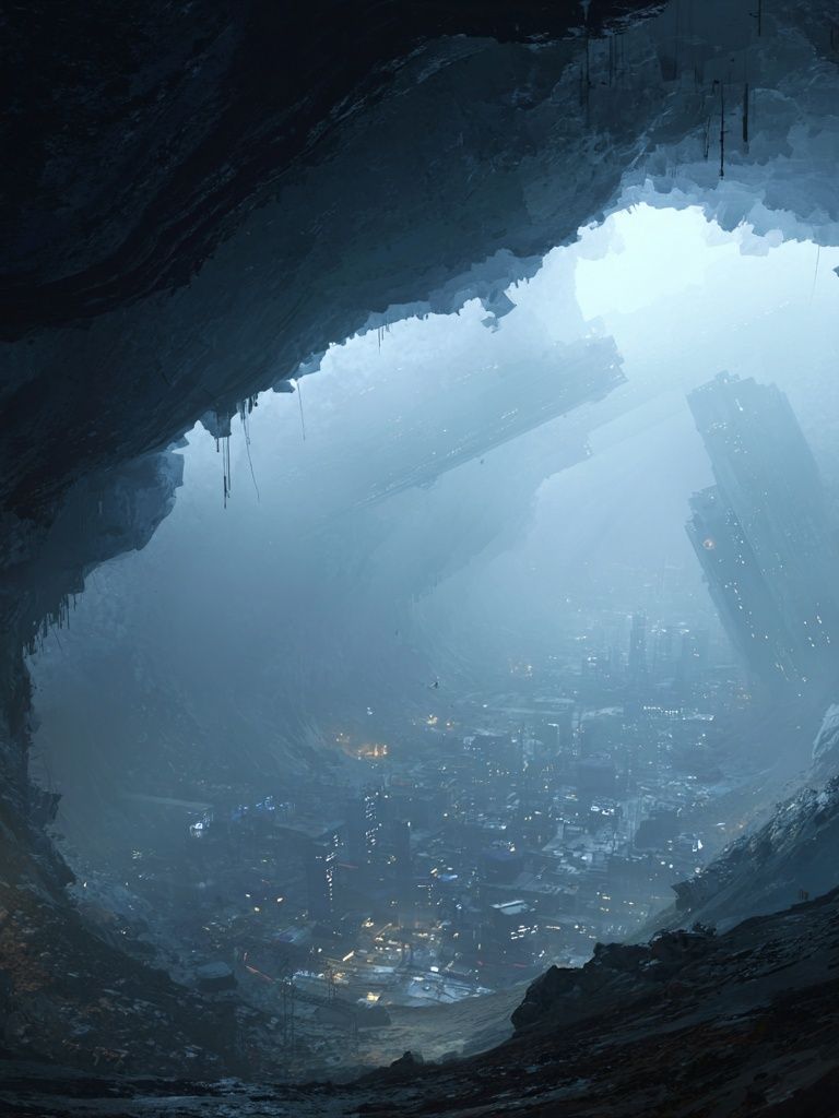 Futuristic Cave City — Sci-Fi Print. poster detail