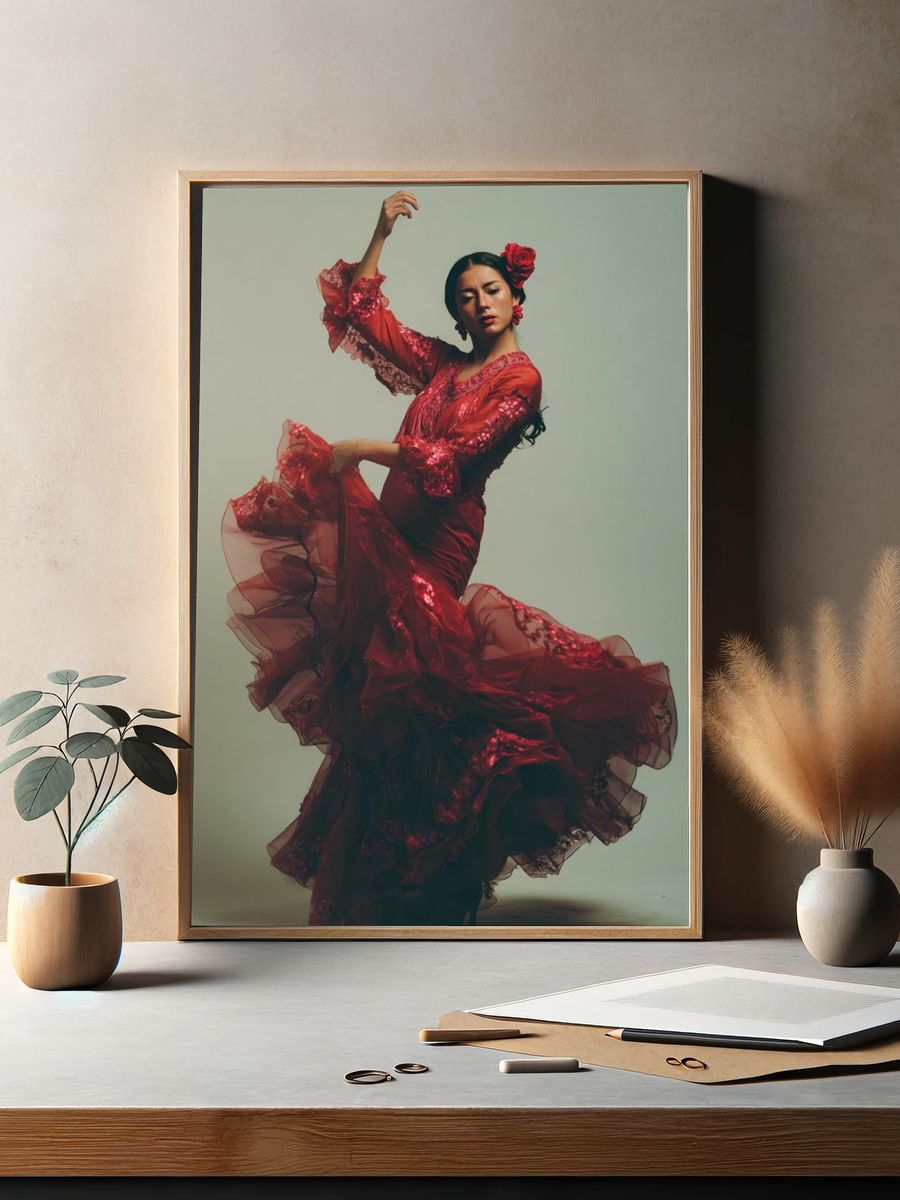 Flamenco Dancer in Red Dress Poster. — room view 2