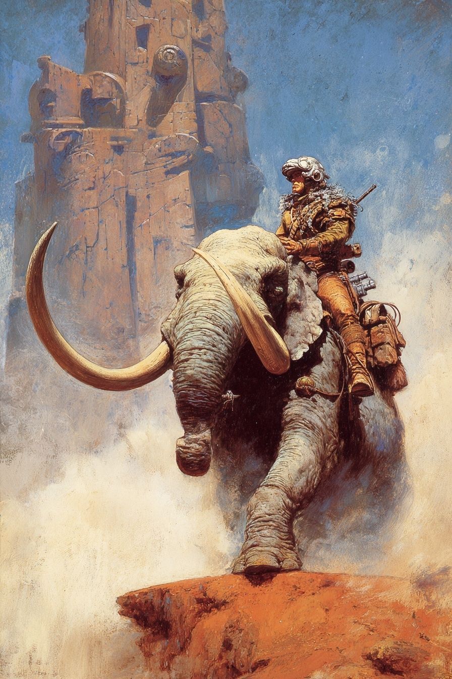 Futuristic Elephant Rider — Sci-Fi Fantasy Wall Art Print. poster detail