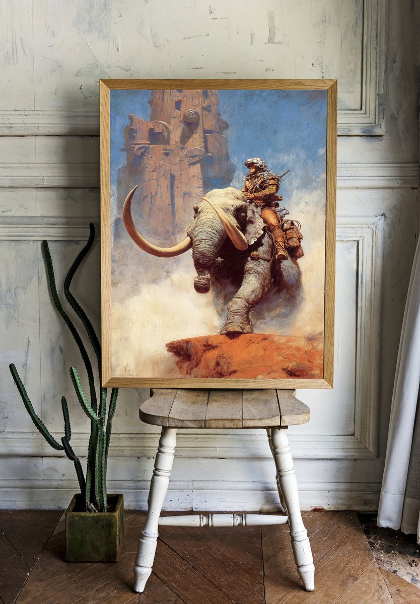 Futuristic Elephant Rider — Sci-Fi Fantasy Wall Art Print. — room view 1
