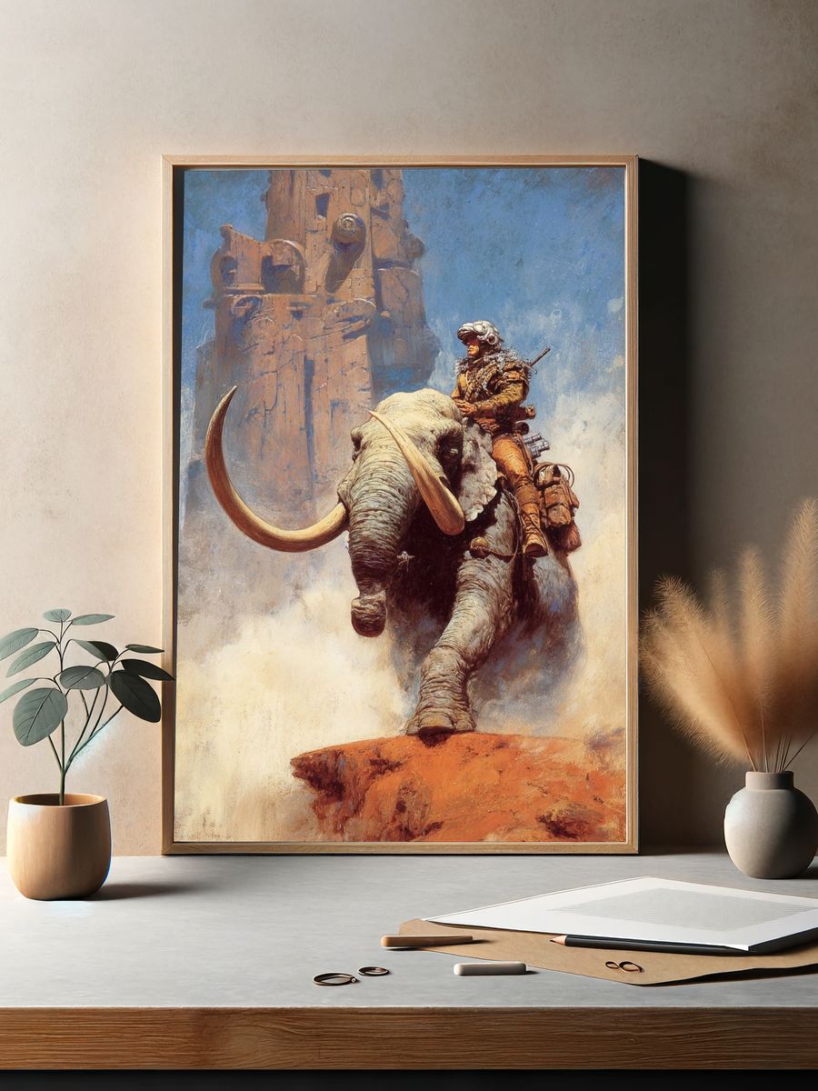 Futuristic Elephant Rider — Sci-Fi Fantasy Wall Art Print. — room view 2