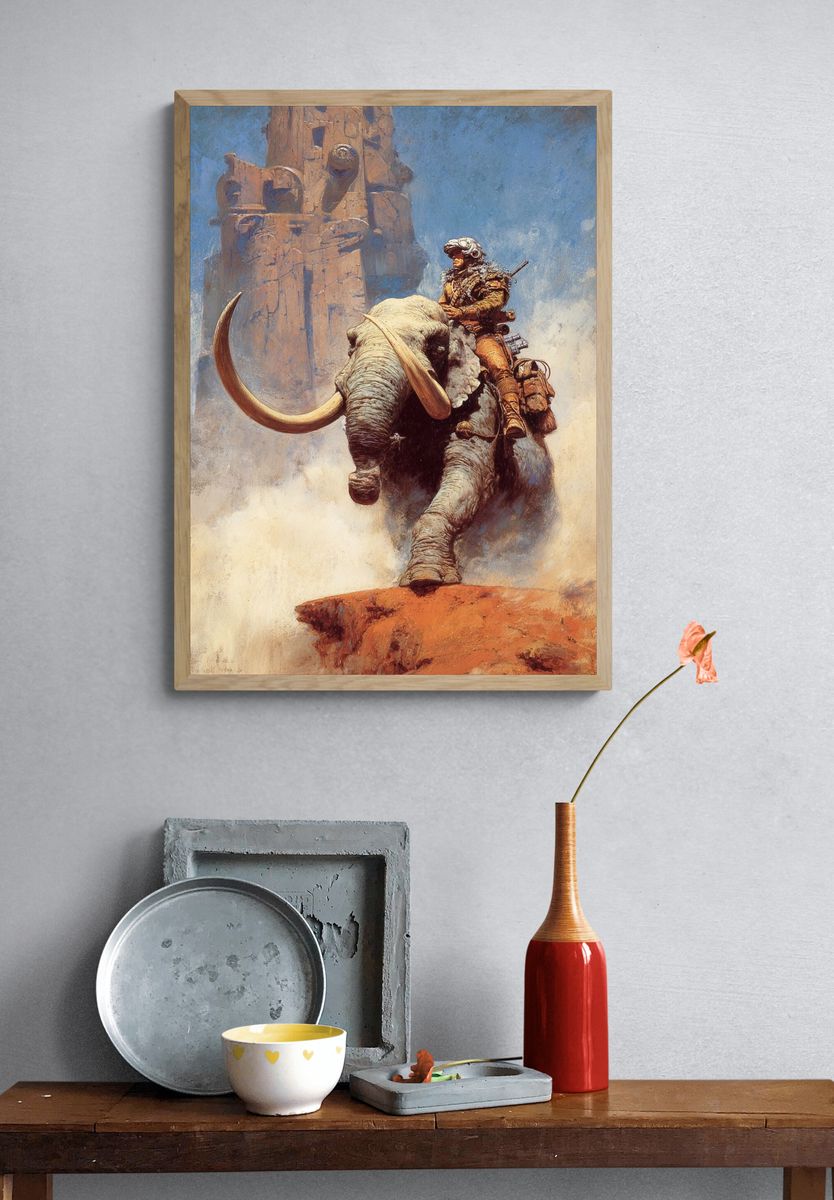 Futuristic Elephant Rider — Sci-Fi Fantasy Wall Art Print. — room view 3