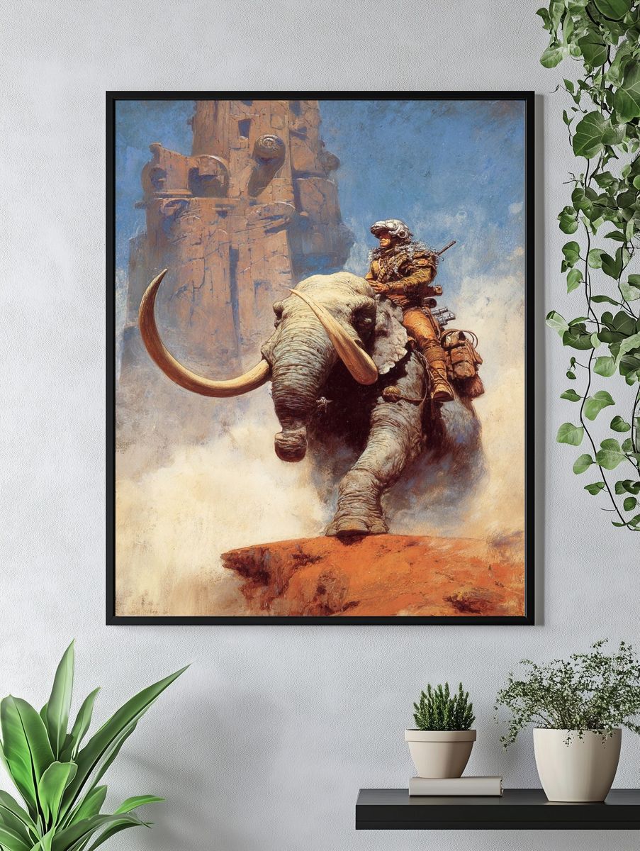 Futuristic Elephant Rider — Sci-Fi Fantasy Wall Art Print. — room view 4