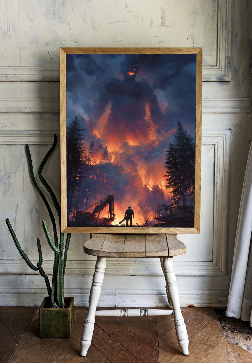 Forest Firefighter — Digital Art Print. — room view 1