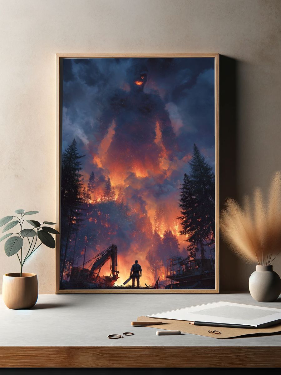 Forest Firefighter — Digital Art Print. — room view 2