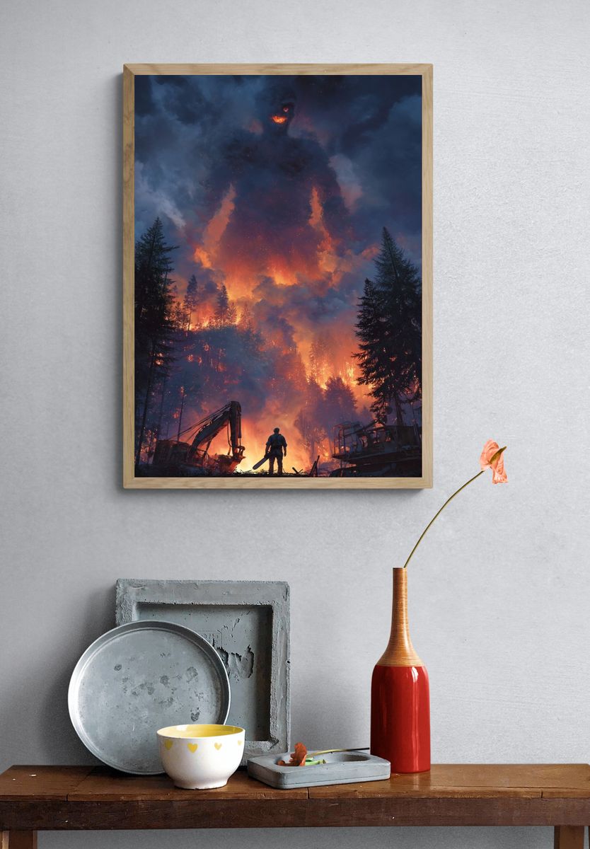 Forest Firefighter — Digital Art Print. — room view 3