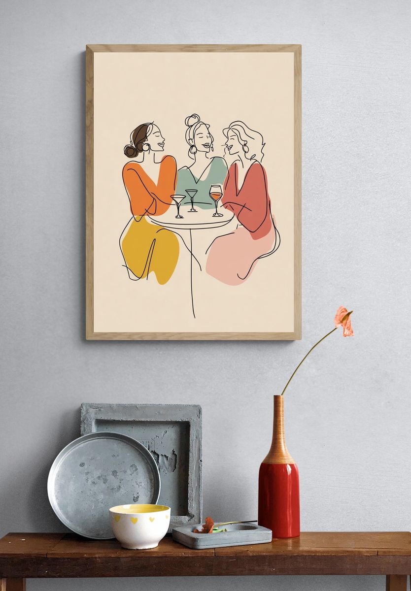 Friends Gathering — Line Art Print. — room view 3