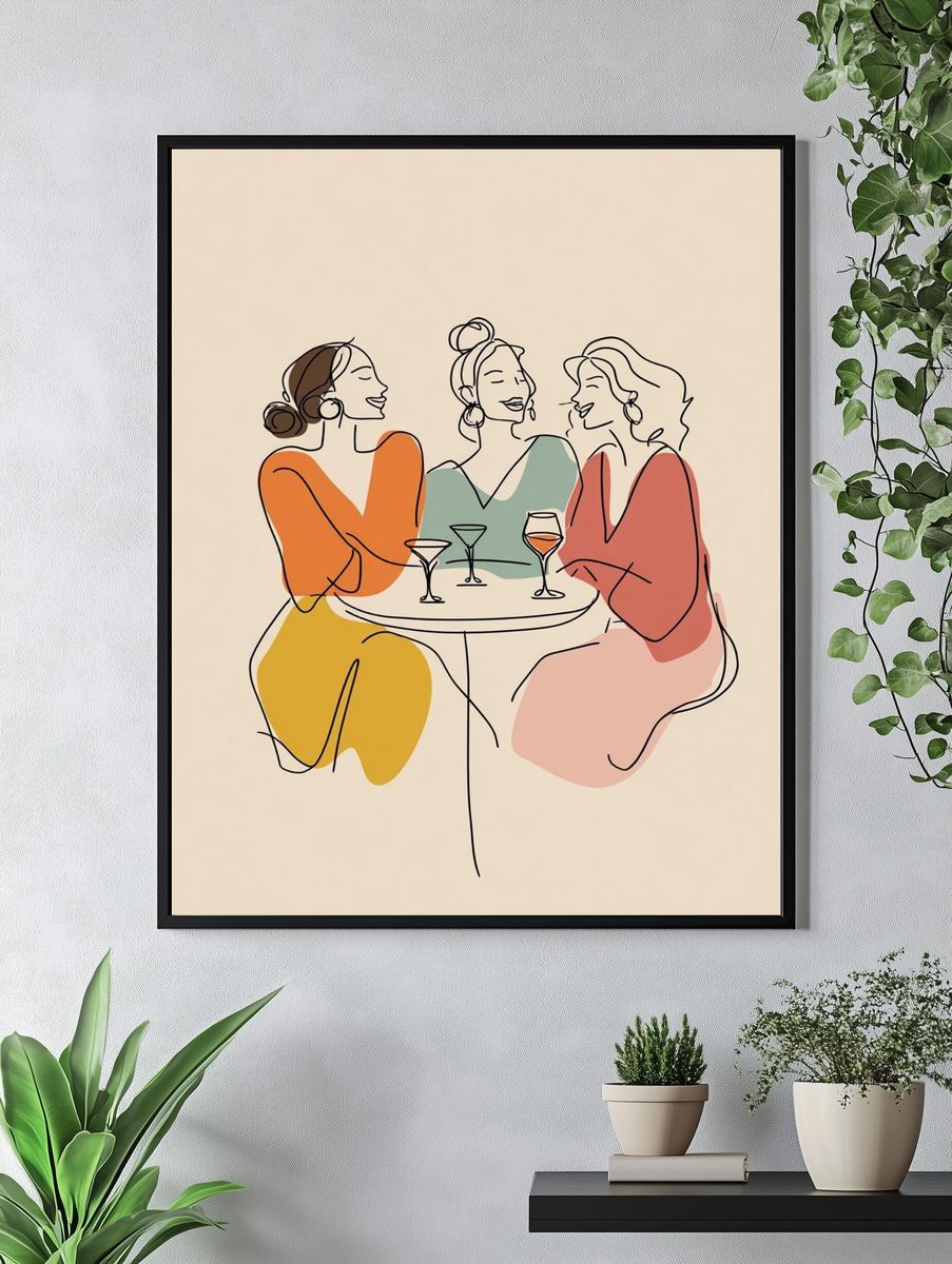 Friends Gathering — Line Art Print. — room view 4