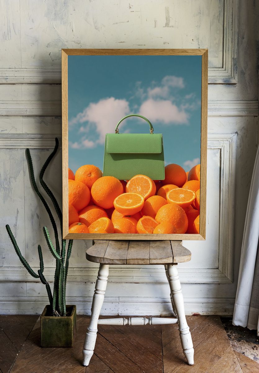 Green Handbag on Oranges — Fashion Print room preview