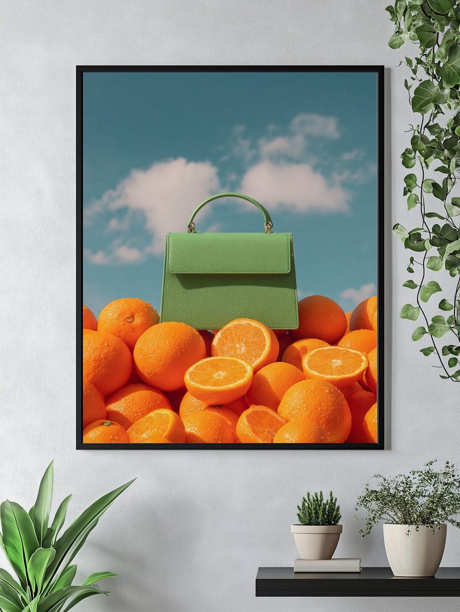 Green Handbag on Oranges — Fashion Print. — room view 4