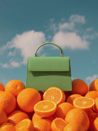 Green Handbag on Oranges — Fashion Print